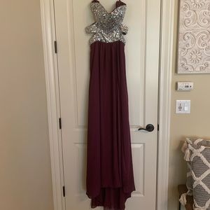 Long maxi purple prom dress